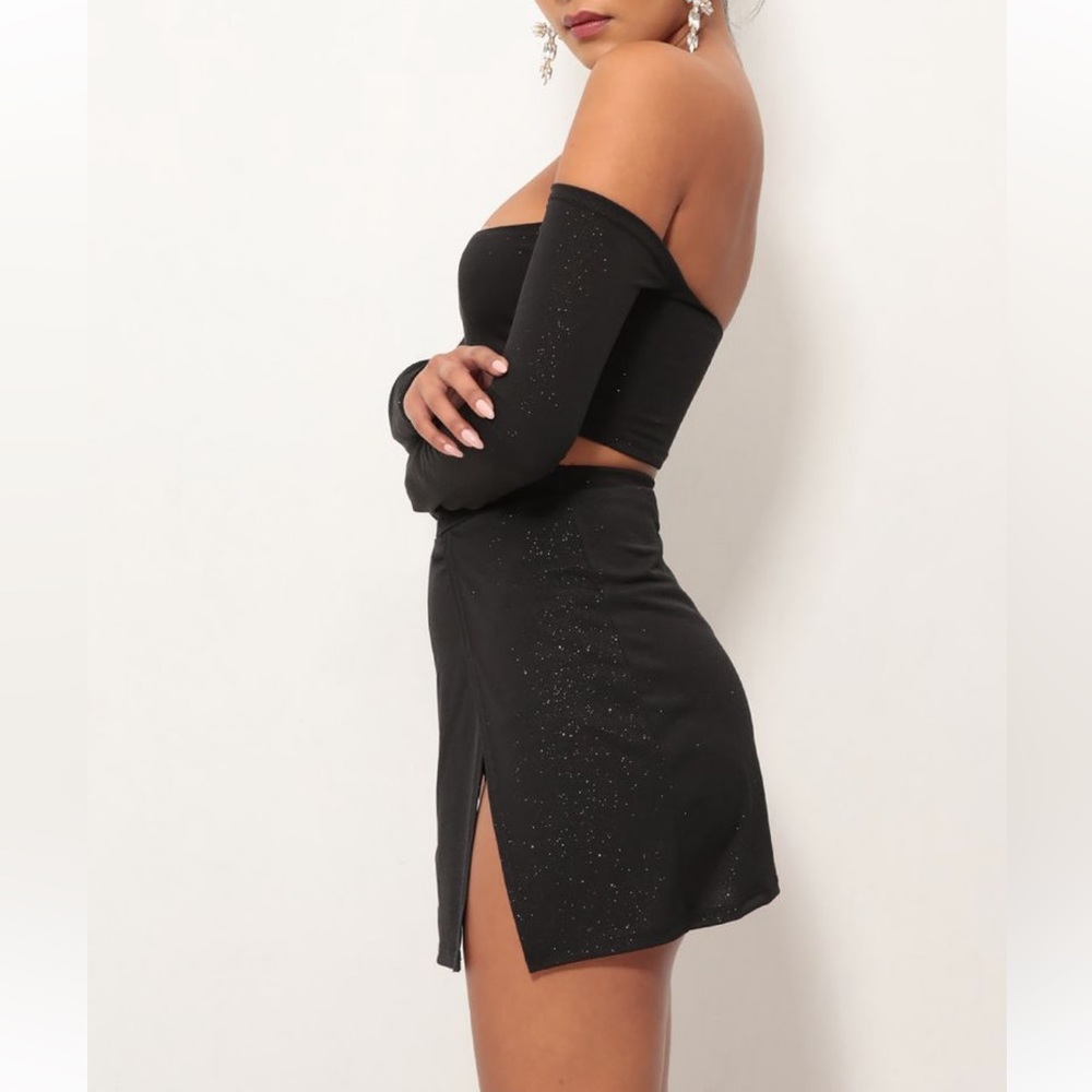 Ali High Slit Set in Black Shimmer Lucy in the Sky Cute Festival Outfit